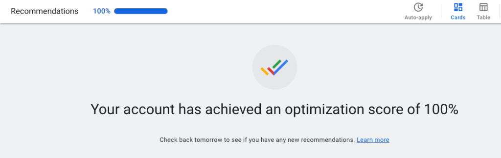 google ads Performance optimization score